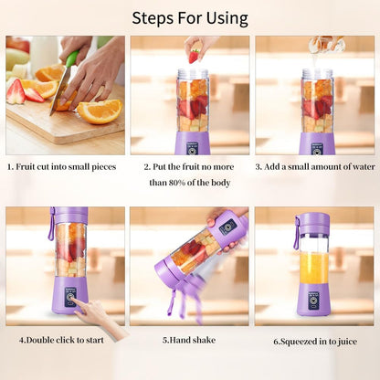 Portable Blender Cup,Electric USB Juicer Blender,Portable Juicer for Shakes and Smoothies, Juice,380Ml, Six Blades Great for Mixing,Light Purple